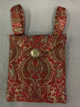 Mens, Historical Fiction Piece 4, N/L, Red, Gold, Orange, Bag - Brocade,  2 Loops, Open Pouch, Faux Button