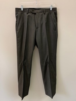 ALFANI, Putty/Khaki Gray, Wool, Polyester, Solid, F.F, Slant Pockets, Zip Front, Belt Loops,