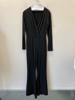 N/L, Black, Polyester, Spandex, Solid, Pull On, L/S, Surplice V-N, Has Been Hand Hemmed