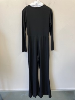 Womens, Jumpsuit, N/L, Black, Polyester, Spandex, Solid, S, Pull On, L/S, Surplice V-N, Has Been Hand Hemmed