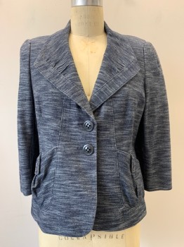 Womens, Suit, Jacket, CLASSIQUES ENTIER, Gray, Dk Gray, Cotton, Spandex, Heathered, B: 38, M, L/S, 2 Buttons, Single Breasted, Collar Attached, Top Pockets,