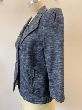 CLASSIQUES ENTIER, Gray, Dk Gray, Cotton, Spandex, Heathered, L/S, 2 Buttons, Single Breasted, Collar Attached, Top Pockets,