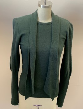 Womens, Pullover, NL, Moss Green, Wool, Solid, XS, Round Neck with Attached Tie, Nude Lining