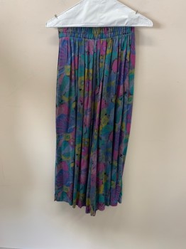 Womens, Pants, FIRST OPTION, Blue, Purple, Jade Green, Mustard Yellow, Black, Rayon, Floral, S, W24-26, Elastic Back Waist, Pleated Front, 2 Hip Pckt, Button Side