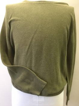 Mens, Pullover Sweater, J. CREW, Olive Green, Cotton, Heathered, Solid, Large, Crew Neck, Long Sleeve, Horizontal Knit Weave