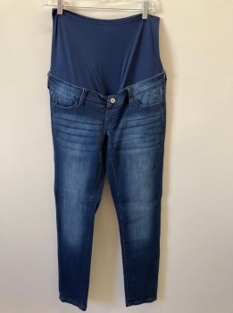 Womens, Maternity, KANCAN, Dk Blue, Cotton, Rayon, Faded, 28, 5 Pckts, Spandex Belly Band, Skinny Jeans
