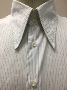 Mens, Dress Shirt, ANTO, White, Lavender Purple, Cotton, Stripes - Pin, 37, 17, Large Collar Attached, Button Front, Long Sleeves with French Cuffs