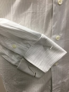 Mens, Dress Shirt, ANTO, White, Lavender Purple, Cotton, Stripes - Pin, 37, 17, Large Collar Attached, Button Front, Long Sleeves with French Cuffs