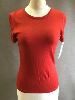 Womens, Pullover, Boss, Red, Wool, Solid, XS, Crew Neck, Short Sleeve,