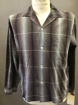 Mens, Casual Shirt, Campus, Brown, Black, Lt Gray, Cotton, Plaid-  Windowpane, Plaid, 34, 15.5, Shadow Plaid, Button Front, Collar Attached,  Long Sleeves, 1 Pocket, Late 1950's