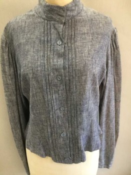 N/L, Denim Blue, Navy Blue, Lt Blue, Cotton, Solid, Chambray Like Material, Long Sleeve Button Front, Stand Collar, Pleated At Center Front Button Placket, Pleated Vent Detail At Center Back Hem, Made To Order,