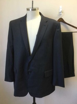 Mens, Suit, Jacket, JOSEPH FEISS, Navy Blue, Wool, Plaid, 52, Self Plaid, Single Breasted, Collar Attached, Notched Lapel, 3 Pockets, 2 Pockets