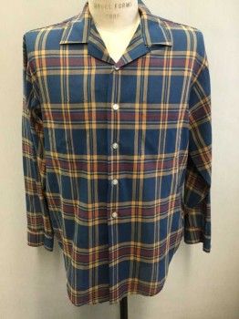 N/L, Dk Blue, Caramel Brown, Maroon Red, Cotton, Plaid, Navy W/Caramel & Maroon Plaid, Long Sleeve Button Front, Collar Attached,  2 Pockets,