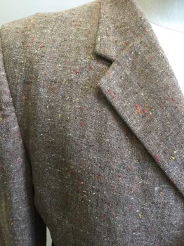 Mens, 1950s Vintage, Suit, Jacket, BURBERRY'S, Lt Brown, Dk Brown, Red, Orange, Cream, Wool, Tweed, 38R, Single Breasted, Collar Attached, Notched Lapel, 3 Pockets