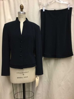 Womens, Suit, Jacket, ALBERT NIPPON, Navy Blue, Synthetic, Silk, Solid, 10, Navy, Collar Band, 4 Buttons, Navy Silk Trim, Accordion Pleated Hem