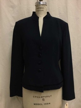 Womens, Suit, Jacket, ALBERT NIPPON, Navy Blue, Synthetic, Silk, Solid, 10, Navy, Collar Band, 4 Buttons, Navy Silk Trim, Accordion Pleated Hem