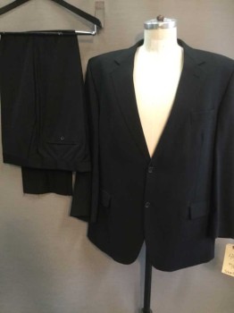 Mens, Suit, Jacket, JOSEPH & FEISS, Black, Wool, Solid, 44R, Single Breasted, 2 Buttons,  3 Pockets, Notched Lapel,