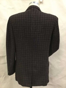 Mens, Blazer/Sport Co, DONALD RICHARD, Brown, Black, Burnt Orange, Ochre Brown-Yellow, Gray, Wool, Plaid, Tweed, 42L, Single Breasted, 2 Buttons,  3 Pockets, Notched Lapel, Partially Lined, Mid to Heavy Weight, Loose Weave