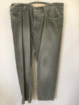 JOHN VARVATOS, Lt Gray, Cotton, Solid, Corduroy, Button Fly, Jean Style
