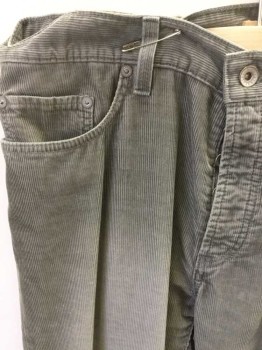 JOHN VARVATOS, Lt Gray, Cotton, Solid, Corduroy, Button Fly, Jean Style