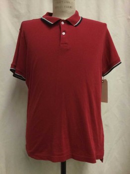 SIMPLY STYLED, Red, White, Black, Cotton, Solid, Stripes, Red, White/ Black Stripe Trim, Short Sleeves,