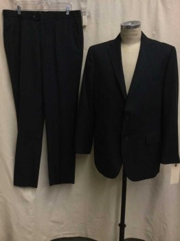 Mens, Suit, Jacket, CARLO LUSSO, Navy Blue, Blue, Polyester, Rayon, Stripes - Pin, 46 R, Navy, Blue Pinstripe, Notched Lapel, 2 Buttons,