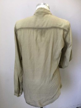 N/L , Sand, Brown, Cotton, Stripes, Working Class, 4 Button Placket, Long Sleeves with Cuffs. Aged with Thread Worn Look,