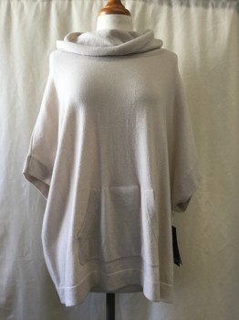 Womens, Pullover, C BY BLOOMINGDALES, Putty/Khaki Gray, Cashmere, Solid, XS, Cowl, Short Sleeves, 1 Pocket,