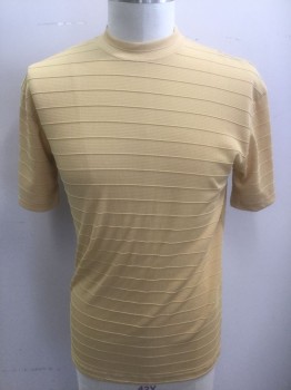 Mens, T-shirt, OXIDE, Dijon Yellow, Polyester, Solid, L, Horizontally Ribbed Texture Stretchy Material, Short Sleeves, Mock Neck, Pullover,