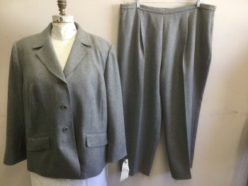 Womens, 1990s Vintage, Suit, Jacket, LE SUIT, Heather Gray, Polyester, Heathered, Herringbone, 22 W, 3 Buttons,  Notched Lapel, 2 Pockets,