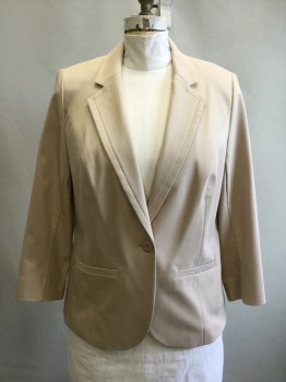 LANE BRYANT, Tan Brown, Cotton, Polyester, Solid, Single Breasted, Collar Attached, Notched Lapel, 1 Back,  2 Pockets