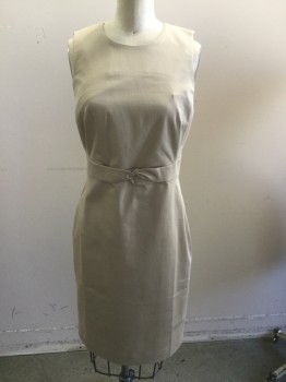 Womens, Dress, Sleeveless, ANN TAYLOR, Khaki Brown, Cotton, Spandex, Solid, 2P, Crew Neck, Twisted Attached Faux Belt, Straight
