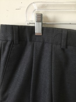 RALPH LAUREN, Dk Gray, Wool, Solid, Double Pleated, Button Tab Waist, Zip Fly, 4 Pockets, Straight Leg