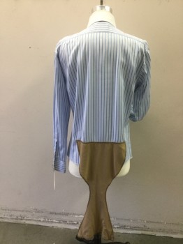 ANTO, Lt Blue, White, Turquoise Blue, Cotton, Stripes, Check - Micro , Button Front, Spread White Collar Attached, Long Sleeves, Crotch Strap Attached Snaps in Front,