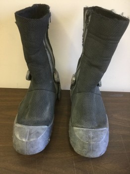 Mens, Sci-Fi/Fantasy Boots , MTO, Faded Black, Gray, Synthetic, Plastic, 11, Made To Order, Faded Black Heavy Mesh, with Gray Molded Plastic Pieces Attached, Side Zip, Calf Length, Built Over Top of Existing "BATES" Law Enforcement Boot