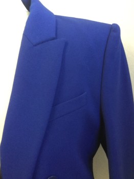 Womens, Blazer, BCBG, Royal Blue, Polyester, Rayon, Solid, 8/10, Peek Lapel, Double Breasted, 6 Button Front, 2 Pockets with Flap, Royal Blue Lining, Long Sleeves, 1 Split Back Center Hem