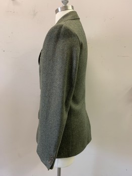 Mens, 1930s Vintage, Piece 1, MARK COSTELLO, Olive Green, Brown, Blue, Black, Wool, Tweed, 40S, Single Breasted Jacket, 3 Buttons,  Notched Lapel, 3 Pockets, Has A Double, See Fc052051