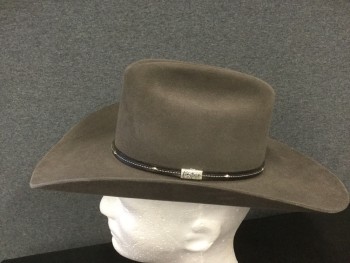 Mens, Cowboy Hat, STETSON, Slate Gray, Fur, Solid, 7, Fur Felt, Black Leather Hat Band with Silver Detail