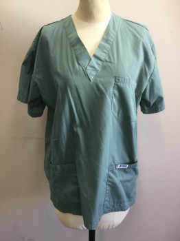 MOBB, Sea Foam Green, Poly/Cotton, Solid, V-neck, 3 Pockets + Pen Pocket on Sleeve, Short Sleeves