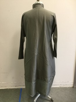 YACCO MARICARD, Warm Gray, Silk, Solid, Color Blocking, Tunic Style, Brownish Gray, Button Front, Sand Collar, Long Sleeves, Lighter Hem Under Panel, Center Back Seam, Curved Waist Seam, 2 Pockets