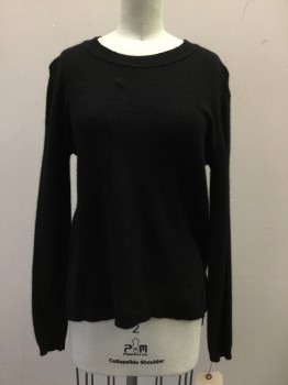 Womens, Pullover, BLOOMINGDALES, Black, Cashmere, Solid, XS, Black, Crew Neck, Long Sleeves,