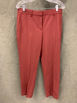 Womens, Suit, Pants, THEORY, Maroon Red, Wool, Polyamide, Solid, W 31, 4, Flat Front, Belt Loops, Zip Fly, 4 Pckts, Tapered Leg 