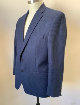Mens, Sportcoat/Blazer, RALPH LAUREN, Navy Blue, Black, Polyester, Viscose, Houndstooth, 46L, Single Breasted, Notched Lapel, 2 Buttons, 3 Pockets