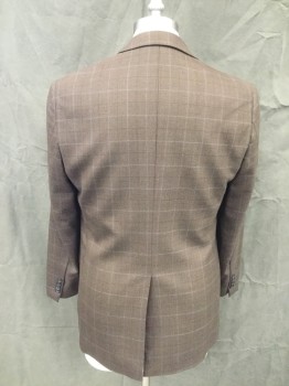 Mens, Sportcoat/Blazer, JOSEPH & FEISS, Chocolate Brown, Lt Brown, Lt Blue, Wool, Herringbone, Grid , 40R, Single Breasted, Collar Attached, Notched Lapel, 3 Pockets, Long Sleeves