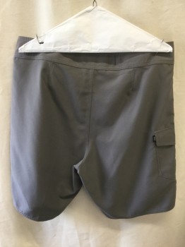 Mens, Swim Trunks, Vans, Gray, Polyester, Solid, 34, Side Patch/flap Pocket on Right Leg.