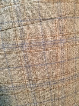 Mens, Sportcoat/Blazer, SAVILE ROW, Brown, Navy Blue, Gray, Wool, Heathered, Plaid, 46 R, Single Breasted, Notched Lapel, 2 Buttons 3 Pockets