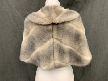 Womens, Fur, N/L, Taupe, Faux Fur, Solid, O/S, Capelet, Shawl Collar Attached at the Front, Open Front, Slight Chevron Pattern at Back, Longer in Front, 2 Pockets,