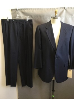 CHARLES JOURDAN, Navy Blue, Gray, Wool, Stripes - Vertical , 2 Buttons,  Notched Lapel, 3 Pockets,