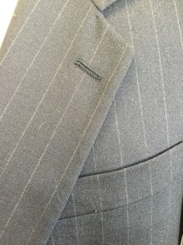 CHARLES JOURDAN, Navy Blue, Gray, Wool, Stripes - Vertical , 2 Buttons,  Notched Lapel, 3 Pockets,