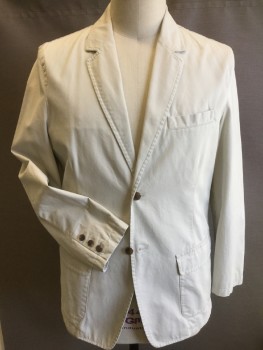 Mens, Sportcoat/Blazer, J.CREW, Lt Khaki Brn, Slate Blue, Off White, Khaki Brown, Gray, Cotton, Solid, Stripes - Vertical , 42R, Notched Lapel, Single Breasted, 2 Large Turtle Shell Button Front, 3 Pockets, Long Sleeves, Khaki/slate Blue/ Off White/gray Vertical Stripes Lining